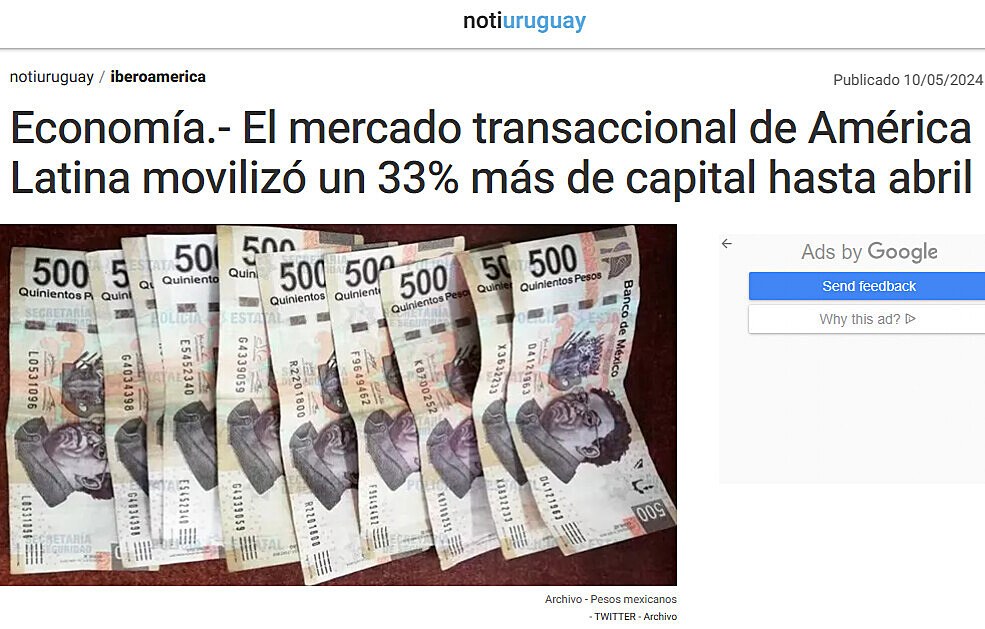 Economa.- El mercado transaccional de Amrica Latina moviliz un 33% ms de capital hasta abril